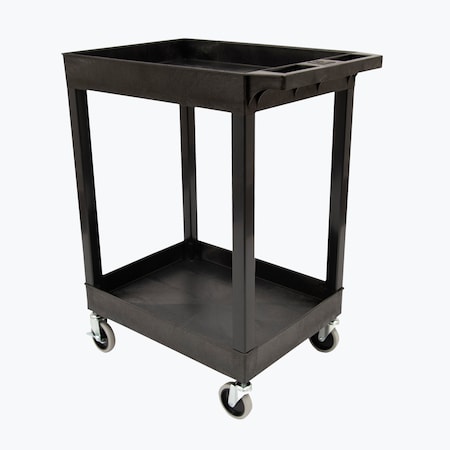 Luxor Plastic Utility Tub Cart - 24" x 18" -Two Shelves, Heavy Duty Casters -  Black SEC11HD-B